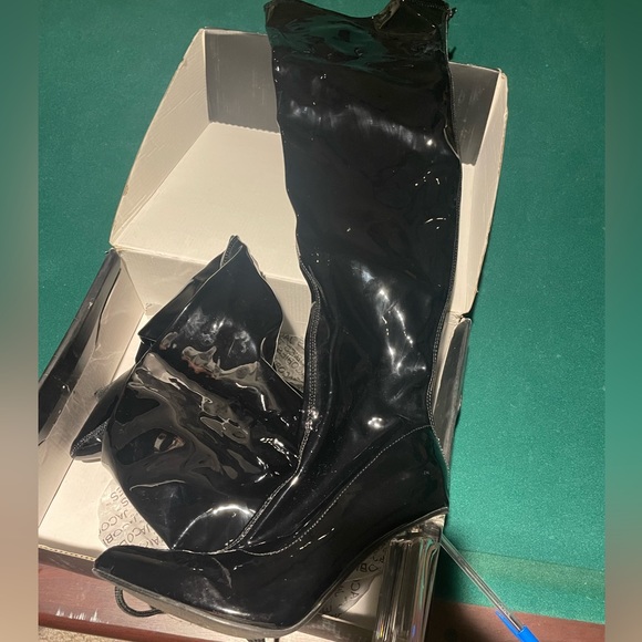 JACOBIES Thigh High Back Zipper Patent Boots Size 6.5 - Picture 2 of 6